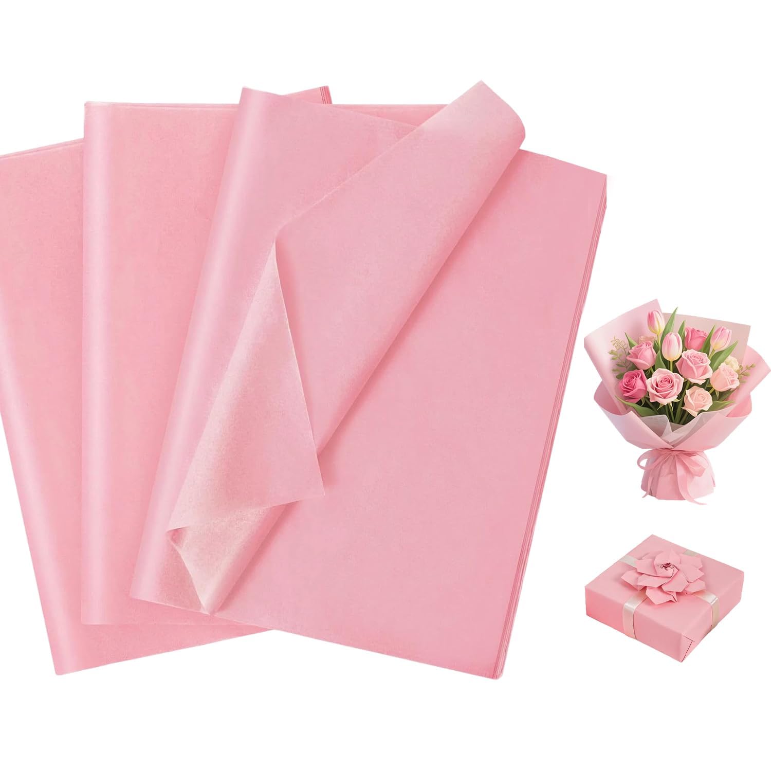 100 Sheets Pink Tissue Paper,Stripe Wrapping Paper, 50x35cm Tissue Paper for Wrapping Gifts, Pink Wrapping Tissue for Packaging, Wedding Wrapping Paper for Birthday, Party, Wedding, Christmas and
