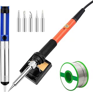 Soldering Iron Kit Electronics astarye 60W 110V Adjustable Temperature Welding Tool, 5pcs Soldering Tips, Desoldering Pump,Desoldering Wick, Soldering Iron Stand and Lead Free Solder Wire