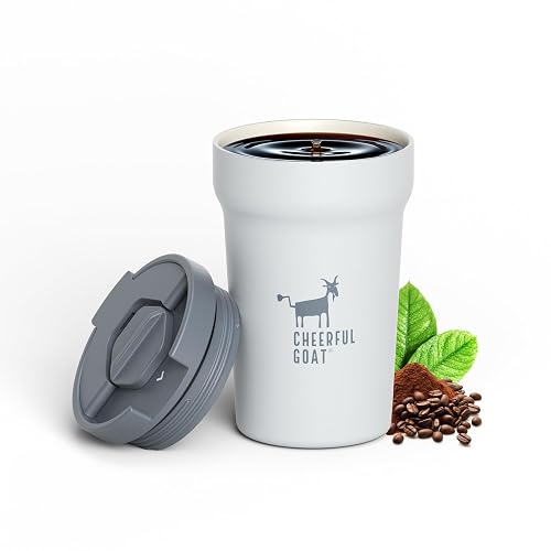 CHEERFUL GOAT Travel Coffee Mug Stainless Steel Ceramic Lined Mug 12oz Grey