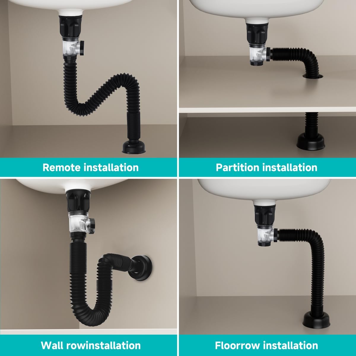 Bathroom Sink Drain Kits with Flexible Expandable P-Trap Sink Drain Pipe, Fits 1-1/4",1-1/2"and 2" Holes,Chrome