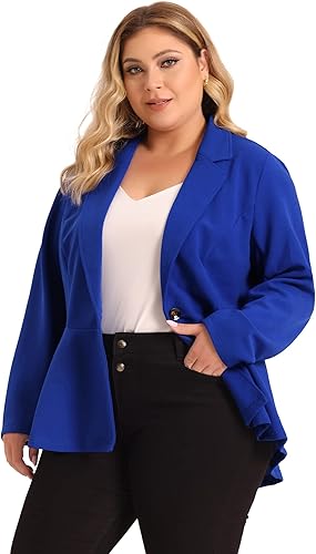 Agnes Orinda Blazer de talla grande para mujer, con panel de muesca, para trabajo, negocios, casual, traje elegante, chaqueta peplum