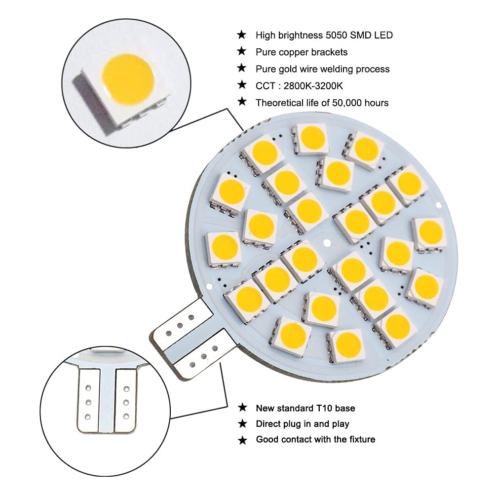 GRV T10 921 194 żarówka LED 24-5050 SMD lampa super jasna AC 12 V / DC 12 V - 24 V łódź Iandscaping sufit kopuła oświetlenie wewnętrzne ciepła biel (2. generacji) opakowanie 2 szt.