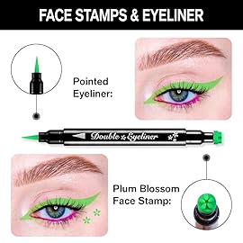 evpct 1Pcs Green Colored Winged Eyeliners Stamp, Green Flowers Face Stamps Makeup Eyeliner Eye Stamp Liners Tool Set Kit for Women Waterproof, Wing Eyeliner Stamp Figures Tool Wingliner Shapes, 09