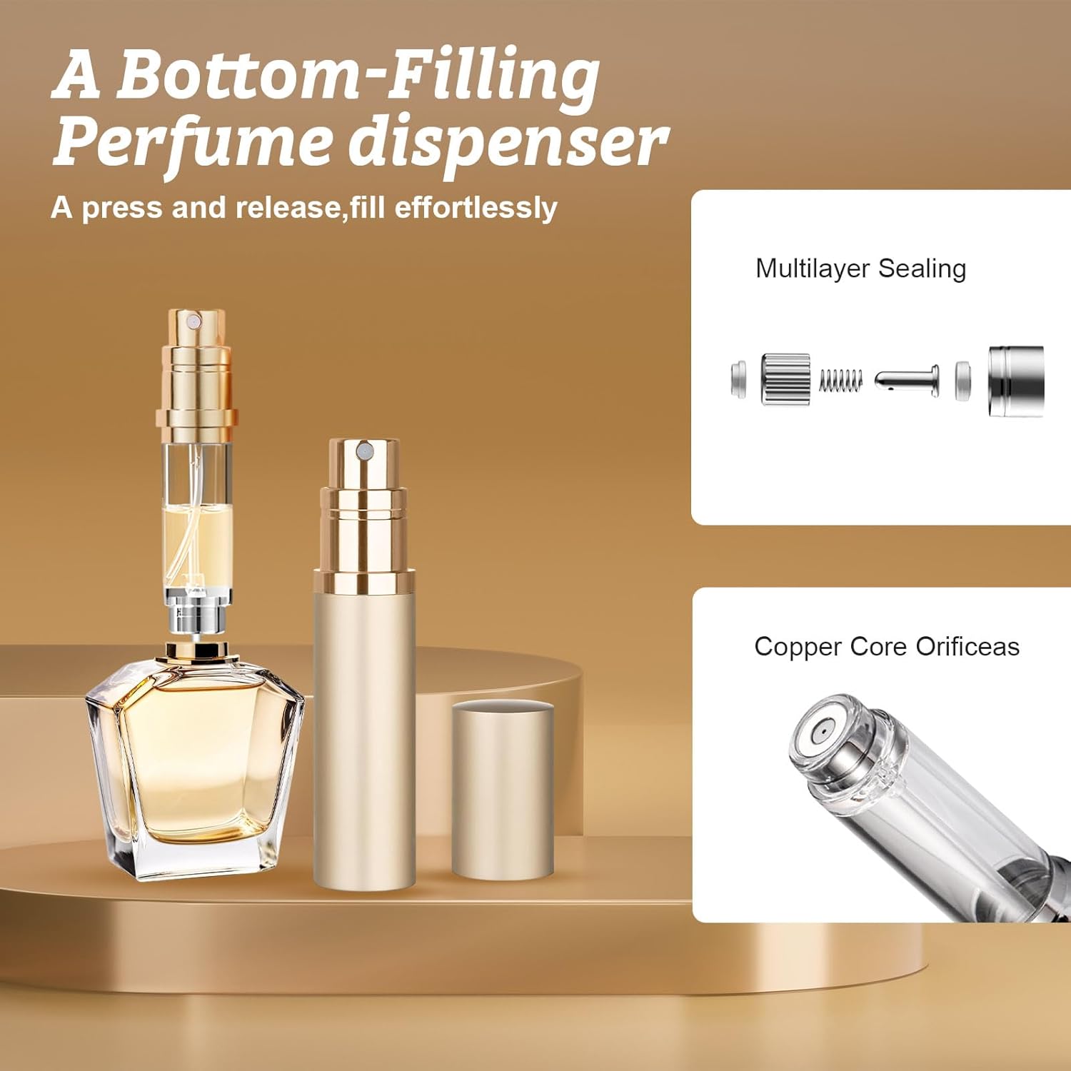 Perfume Travel Spray Bottle Atomizer - 5ML Atomizer Perfume Bottle, Scent Pump Case, Luxury Leakproof Refillable Perfume Spray Bottle for Women and Men(Champagne Gold) - Image 2