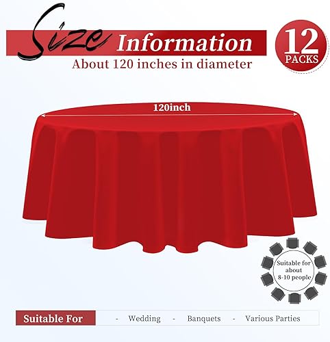 Miniatura 2 de Paquete de 12 manteles redondos rojos de 120 pulgadas, manteles rojos para mesas redondas, manteles rojos para mesas redondas, manteles de poliéster