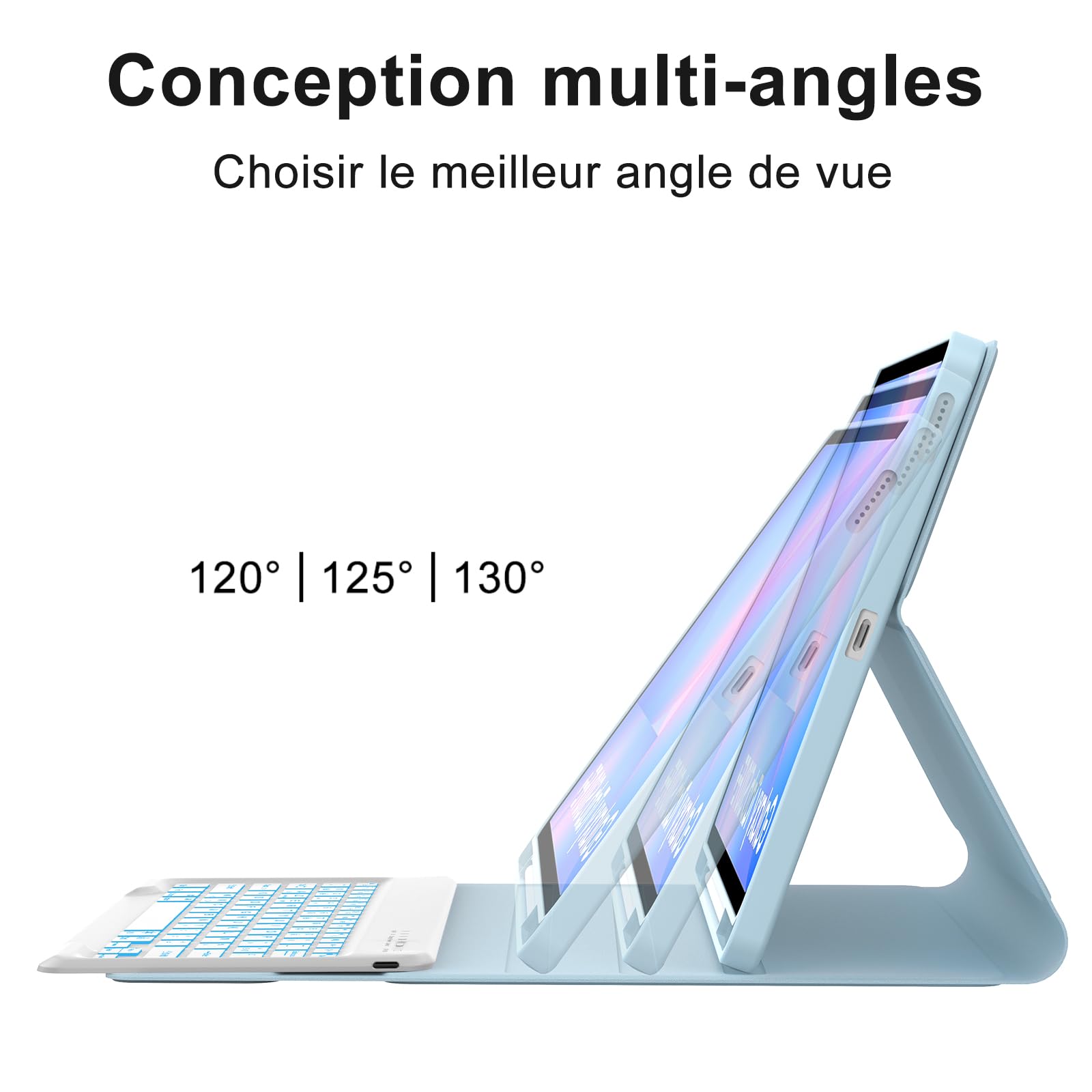 Coque Clavier pour Samsung Galaxy Tab S10 FE+ 13.1" 2025 - AZERTY Français Rétroéclairé Clavier Détachable sans Fil Bluetooth, Étui avec S-Pen fente pour stylo pour Tab S10 FE Plus, Bleu clair