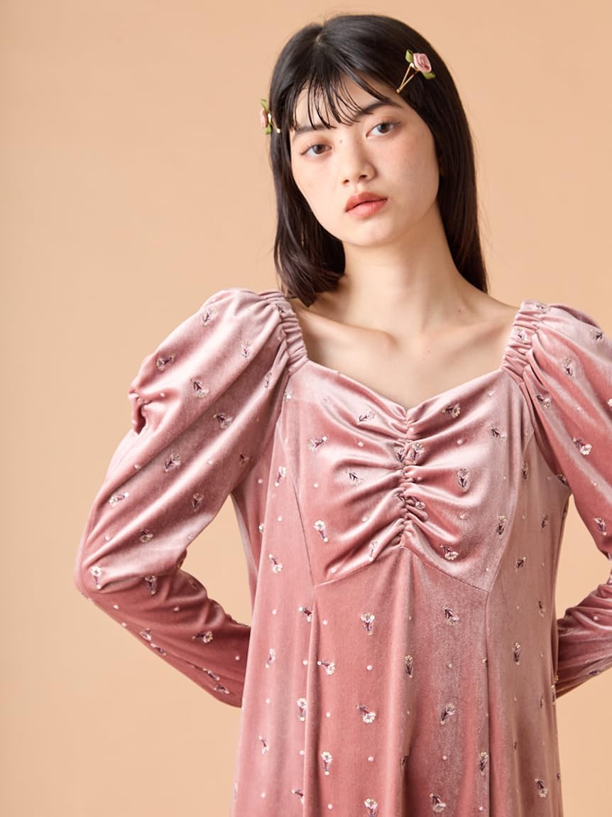 Amazon.co.jp: [リリーブラウン] エンブロイダリーベロアワンピース