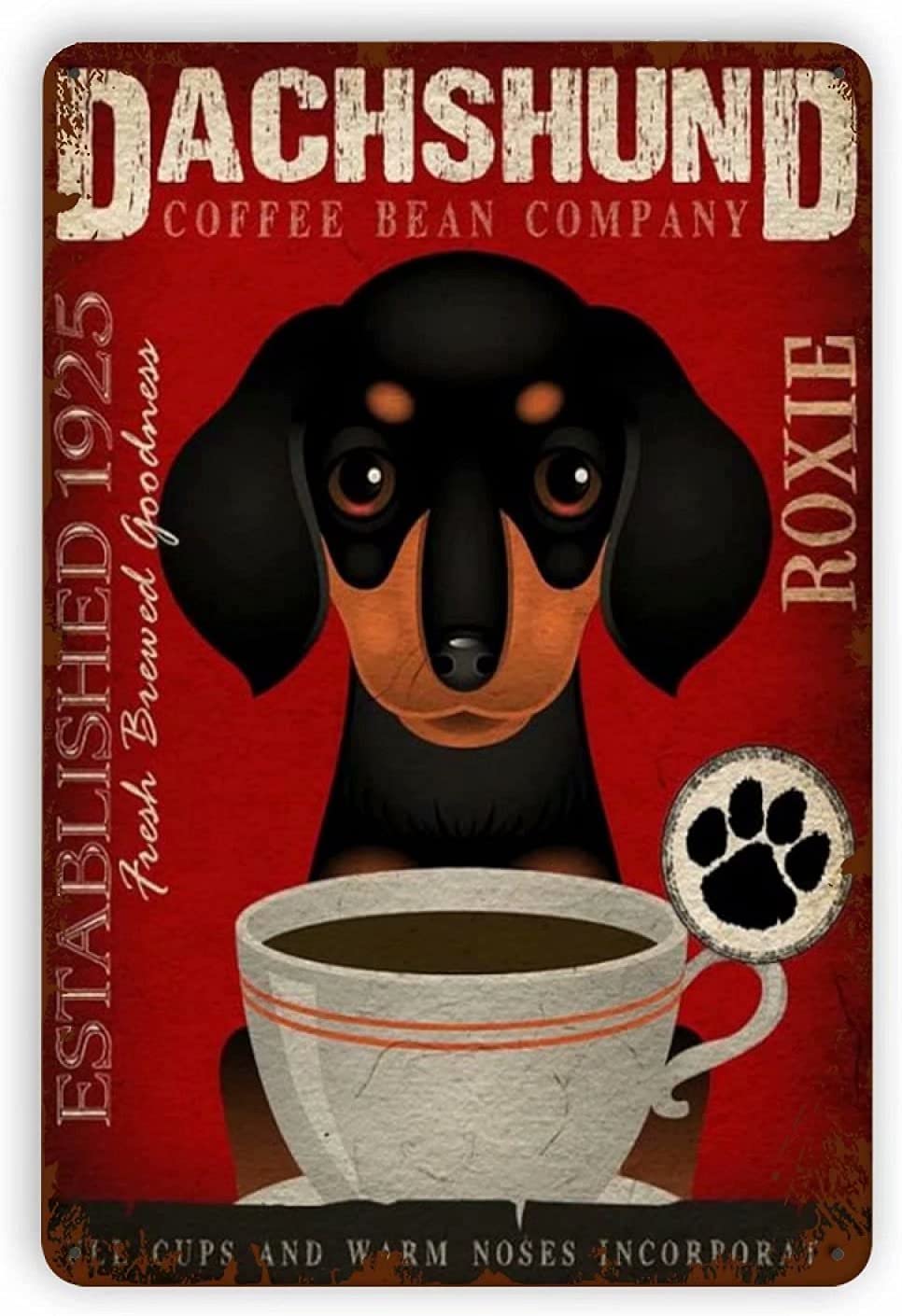 Lawenp Dachshund Dog Metal Tin Sign,Dachshund Coffee Bean Company,Retro Wall Decor for Home Bar Restaurant Cafe Pub Outdoor 12x16 Inch
