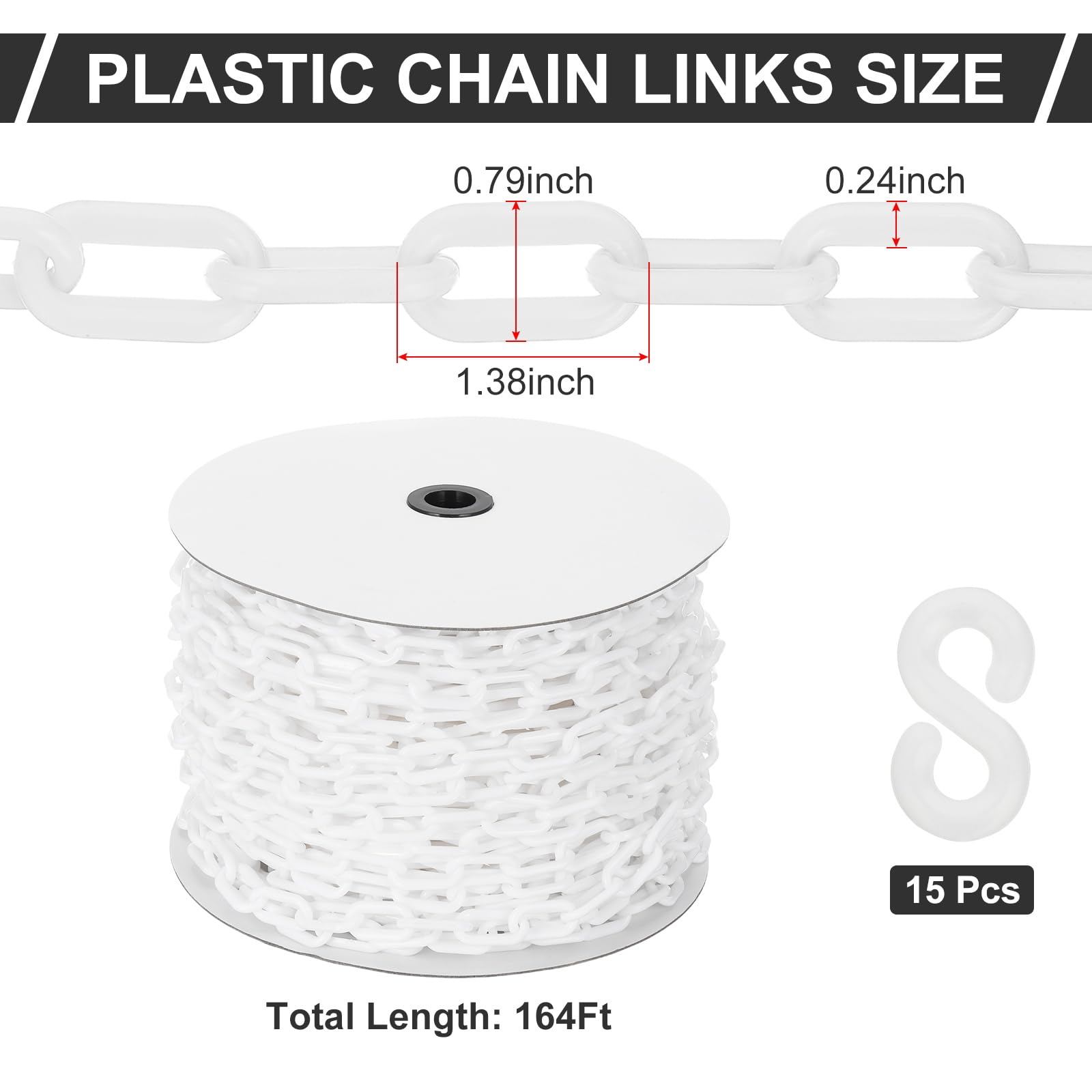 PATIKIL Chaîne plastique blanche 164 pieds 6mm pour le contrôle foule