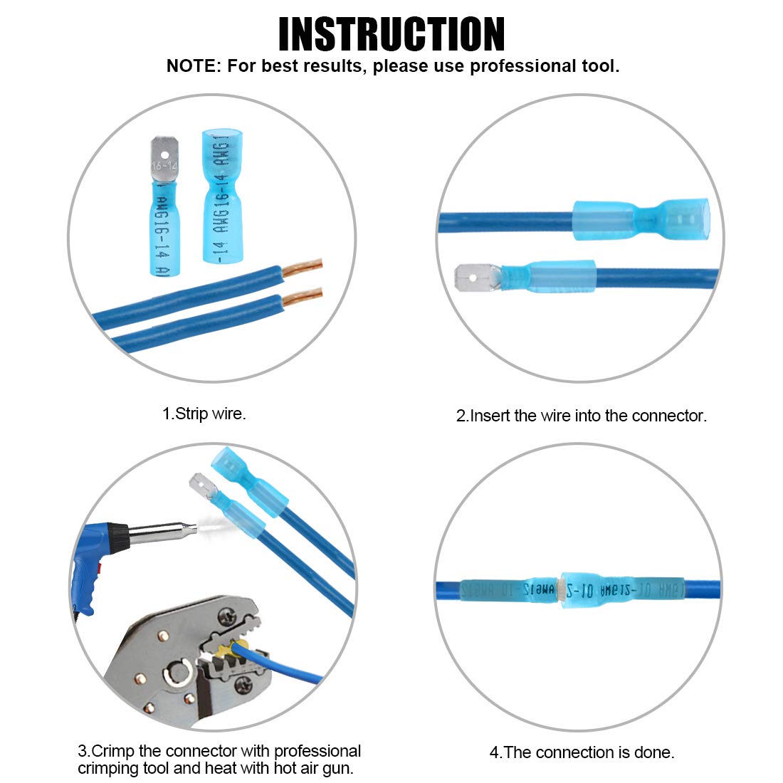 Glarks 100 pcs 16–14 Gauge Entièrement isolée femelle/mâle Bêche en nylon thermorétractables étanche Quick Disconnect électrique isolé Bornes à sertir Connecteurs Assortiment kit