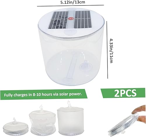 Miniatura 2 de Linterna solar inflable, 2 faroles solares impermeables con LED blancos, lámpara solar portátil plegable con asa para campamento, senderismo,