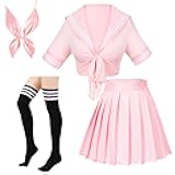 Japanese Anime Schoolgirl Classic Sailor JK Harajuku Crop Top Tie up Pleated Skirt Uniform Seifuku Socks Bow Set