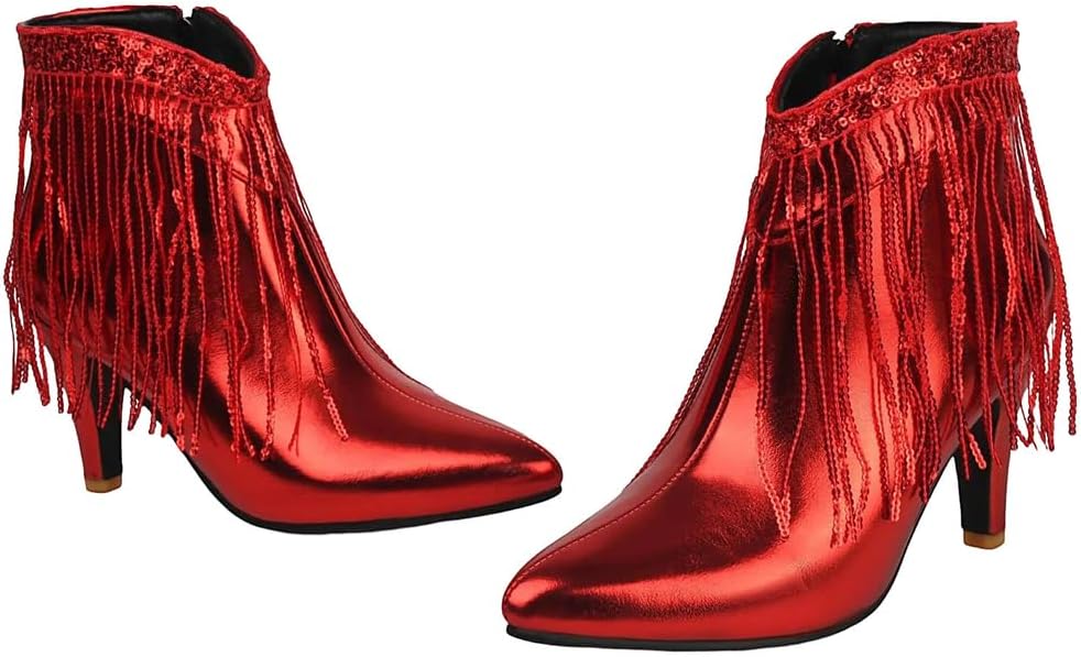 Women's Dazzling Ankle Boots With Stylish Fringe And A Super High Spike Heel Featuring A Pointed Toe For Parties