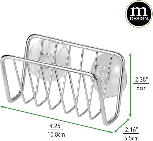 Miniatura 4 de mDesign Soporte de esponja de metal para fregadero de cocina con ventosas - Soporte pequeño para esponjas en la cocina o soporte para jabón en el