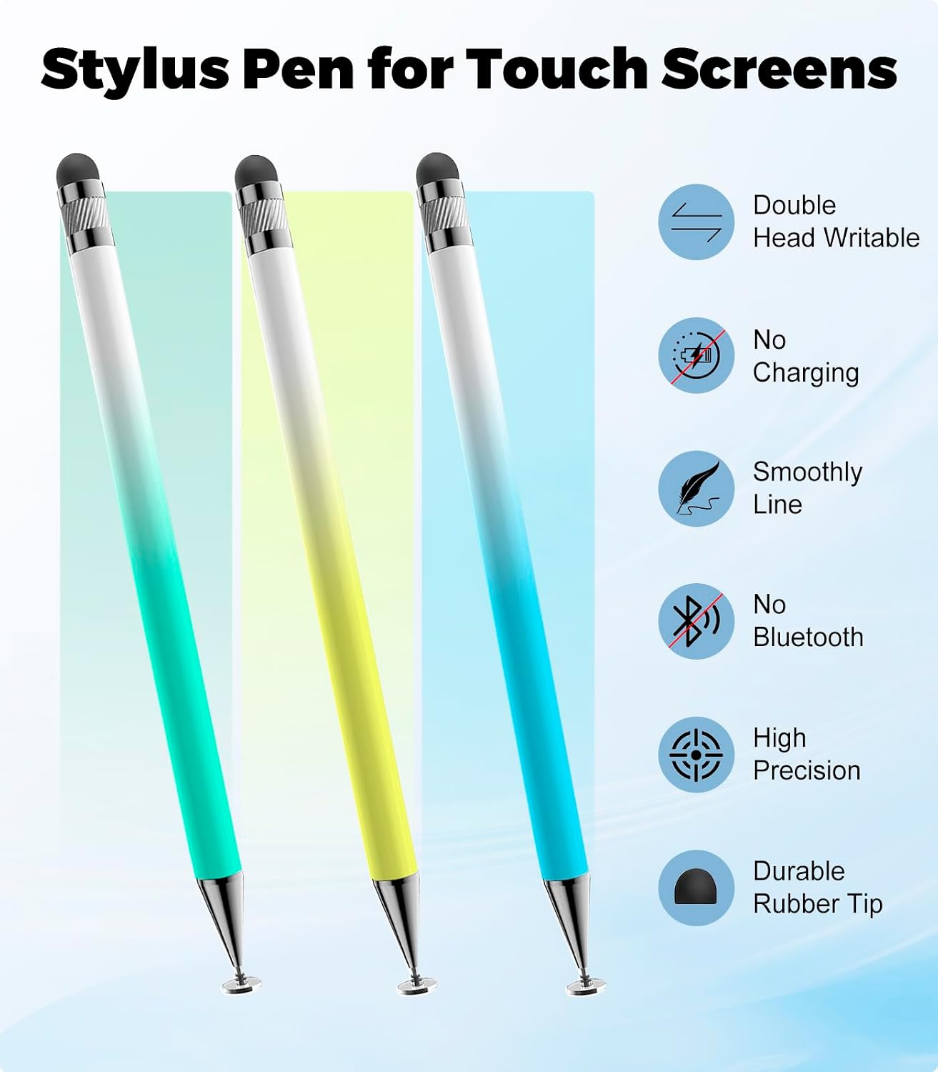 Stylus(3pcs), 2-in-1 Stylus Pen for Touch Screen, High Precision & Sensitivity Pen for iPad Pencil, Compatible with Nintendo Switch 2/iPhone/Android/Samsung, All Touch Screens (Yellow Blue Green) thumbnail