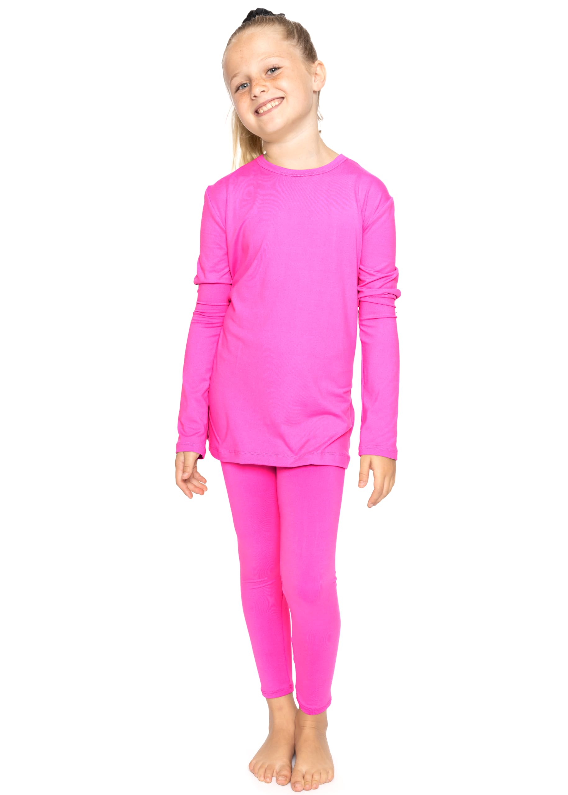 STRETCH IS COMFORT Girls 2 Piece Hoodie Short Sleeve Long Sleeve Crew Neck Top and Leggings Set Kids Thermals Underwear Set