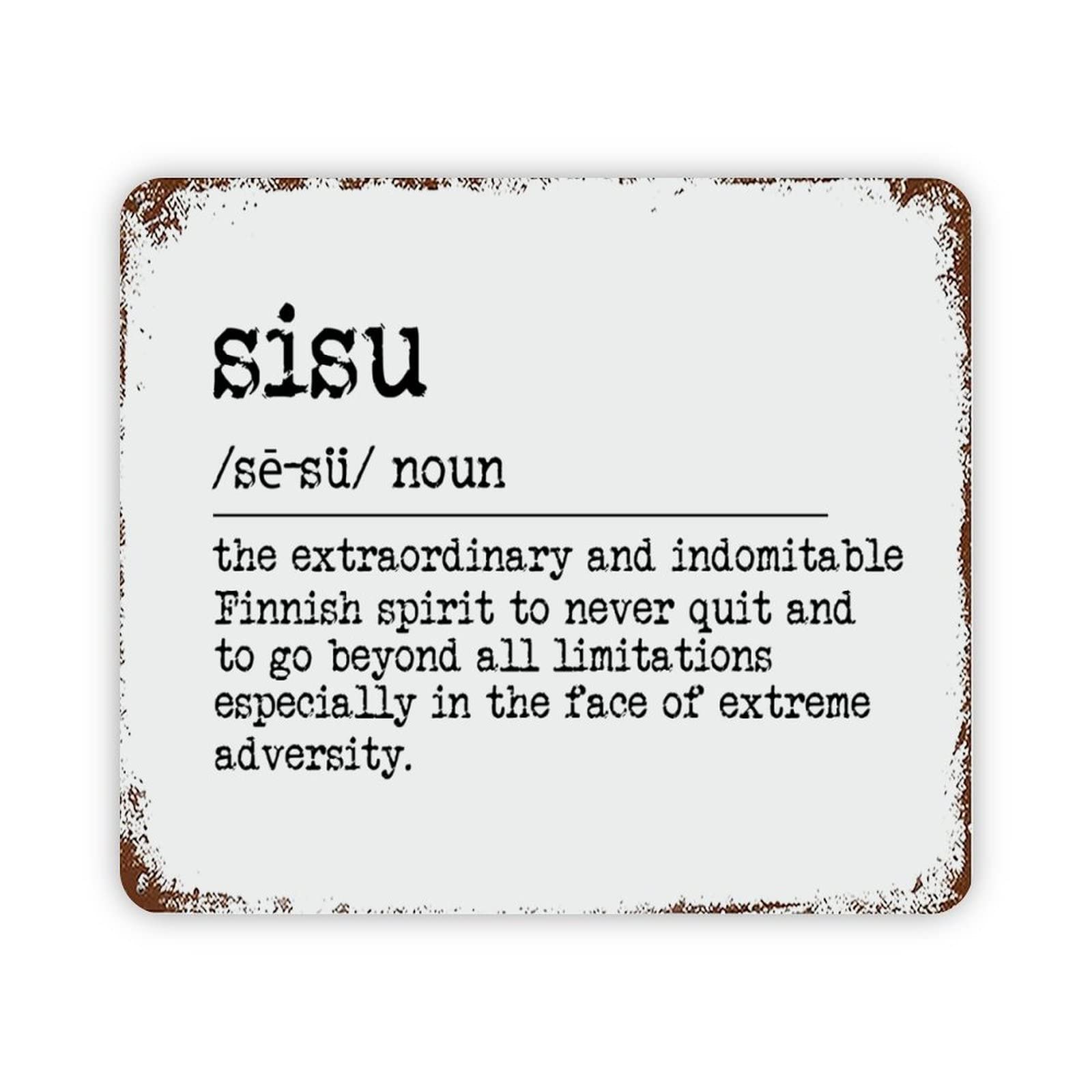 ENEDNATE Inspirational Quote Metal Sign Sisu Definition Dictionary Word Meaning Retro Decorative Aluminum Tin Signs 12"x16" Man Cave Street Metal Sign for Office School Classroom Nursery Decoration