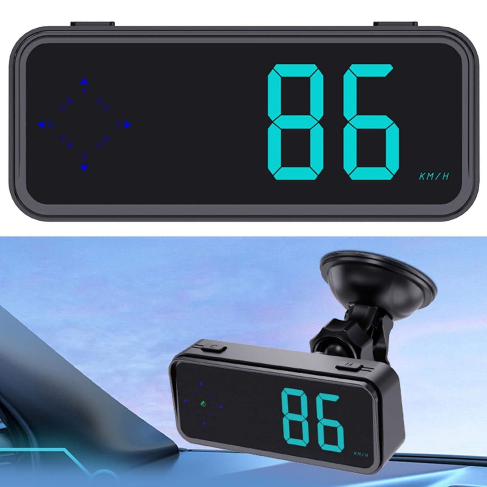 Tachimetro digitale HUD per auto con bussola GPS, visualizzazione della velocità in tempo reale per una guida sicura
