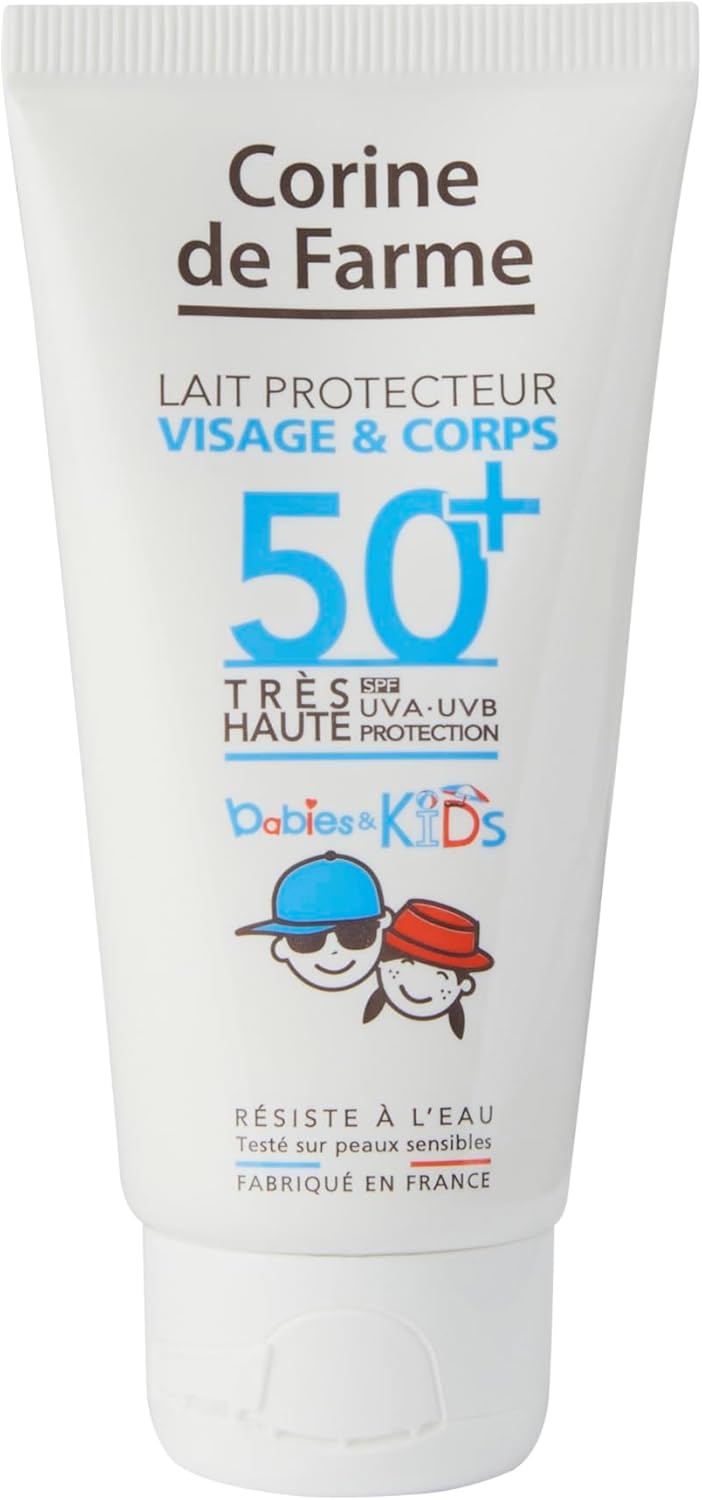 Corine de Farme – Leche Protectora Babies & Kids SPF50+ Bebés y Niños – Muy Alta Protección UVA y UVB – con Monoï de Tahití – Sin Perfume – Tamaño de Viaje 50ml