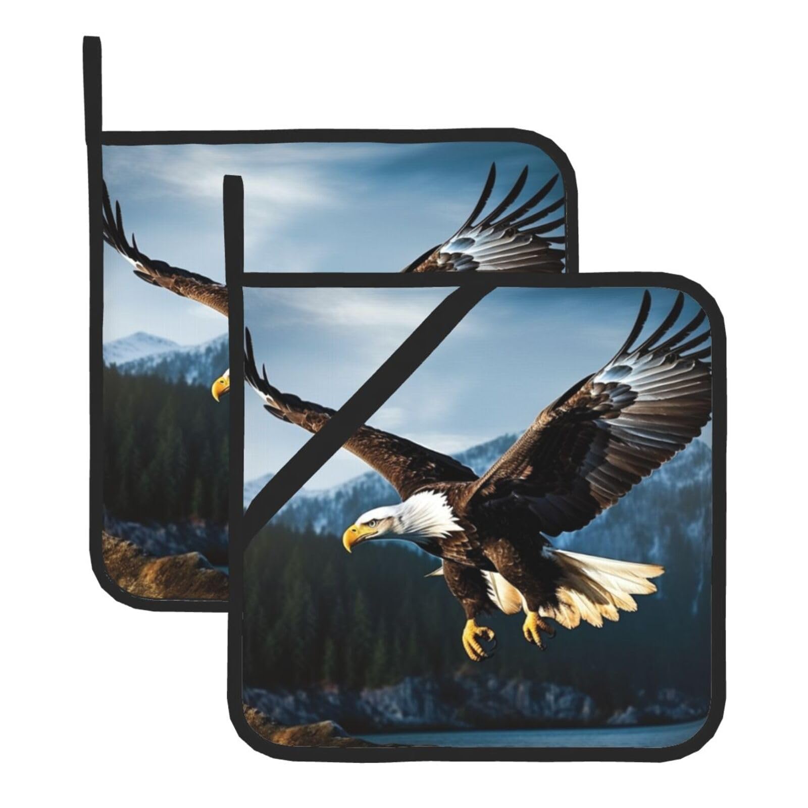 Pot Holders for Kitchen Heat Resistant Hot Pads Eagle at Hunting Potholders Set of 2 Trivets Non Slip Cotton Lining Home Kitchen Oven Hot Pads for Cooking Baking BBQ Kitchen Accessories