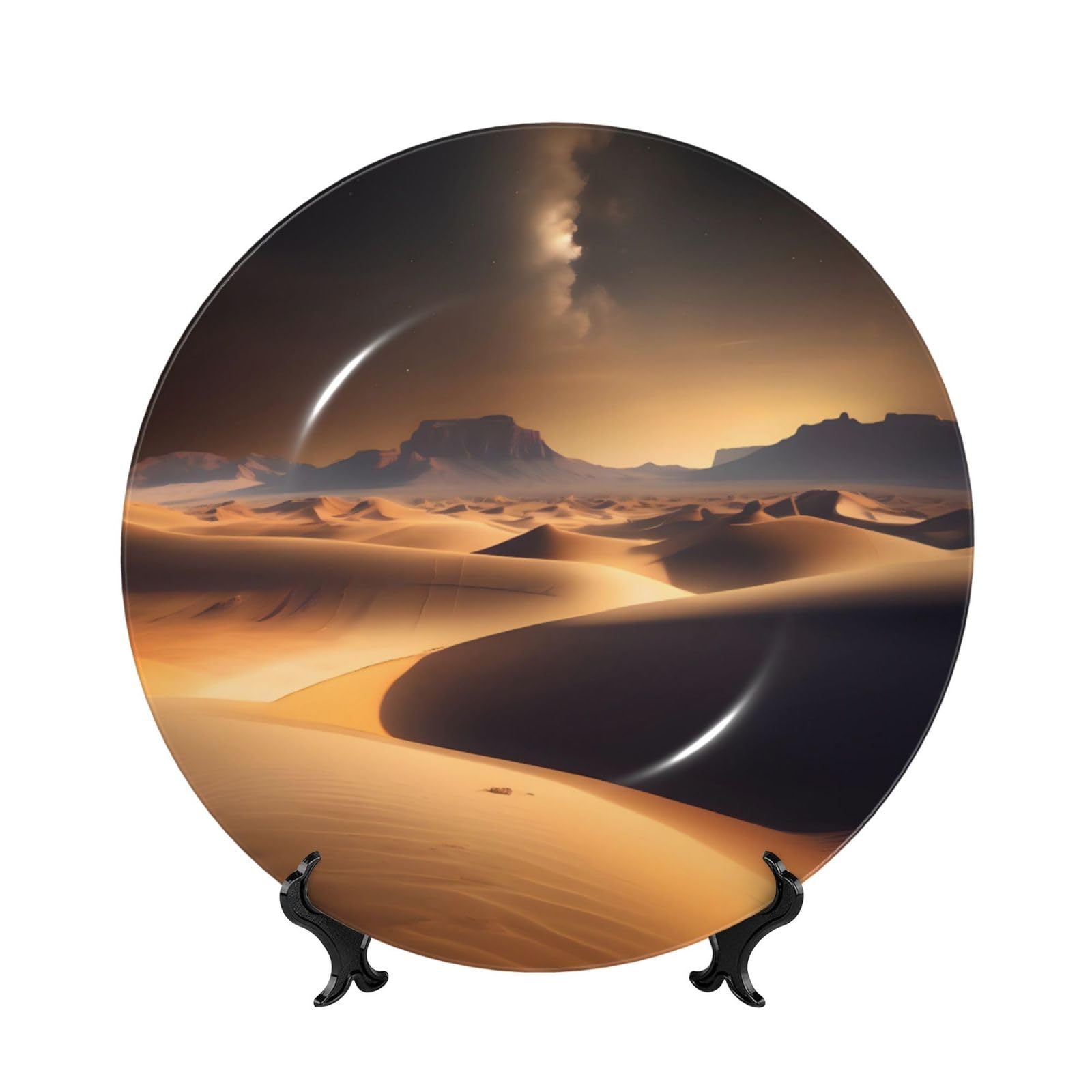 SXZVVBN Desert Stars Bone China Decorative Plate Art with Stand Removable Adhesive Hanging for Home Office 7in