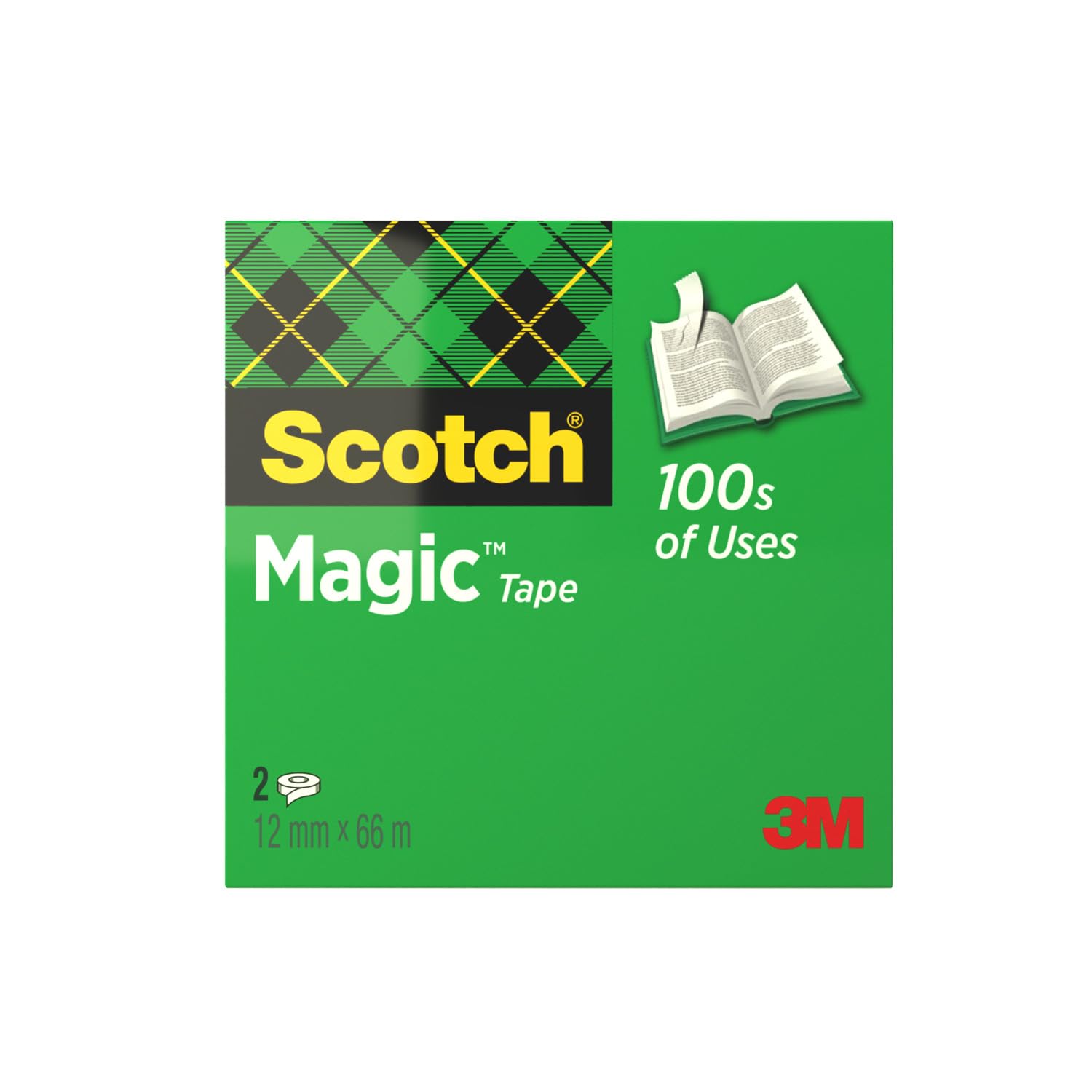 Scotch Cinta Mágica - 2 Rollos de 12 mm x 66 m - Cinta Adhesiva de Uso General para Reparación, Etiquetado y Sellado de Paquetes y Documentos