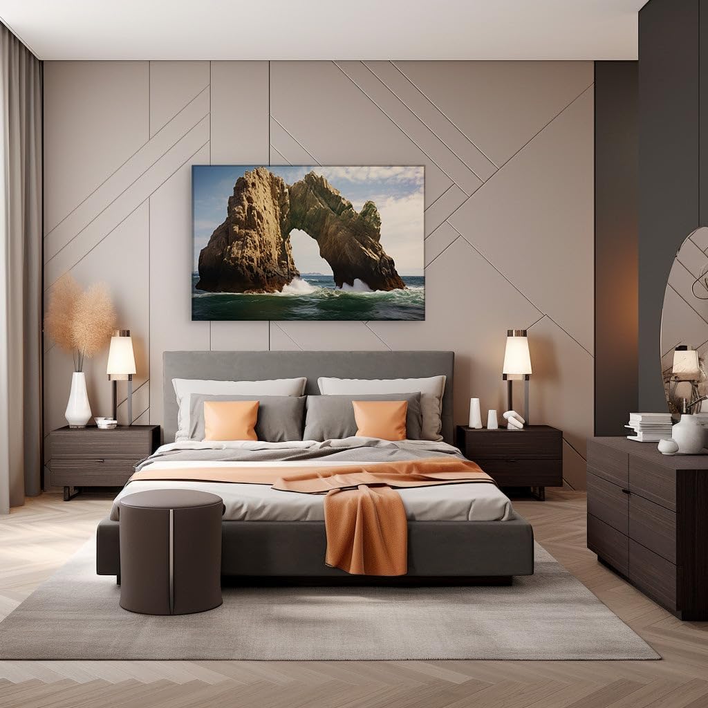 Canvas for Living room. Majestic Seaside Archway Sculpted by Nature's Fury, 27 x 18 inch Canvas Wall Art - Contemporary Masterpieces - Modern Home Decor