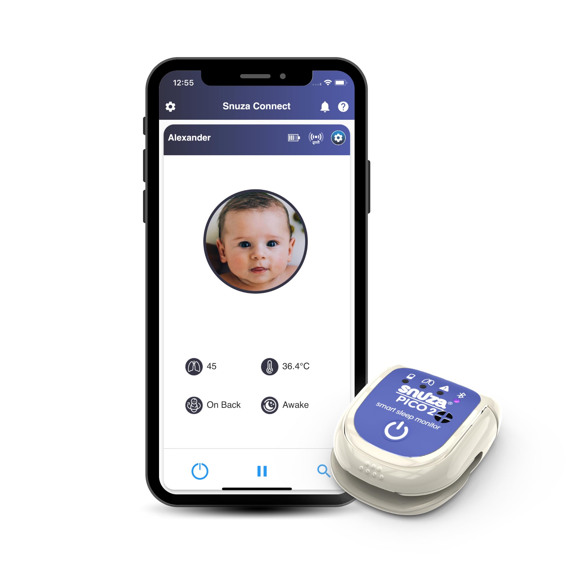 スヌーザーピコ　体動センサー　　 Amazon.com: Snuza Pico 2 – Smart Sleep Monitor | Connect to App Or