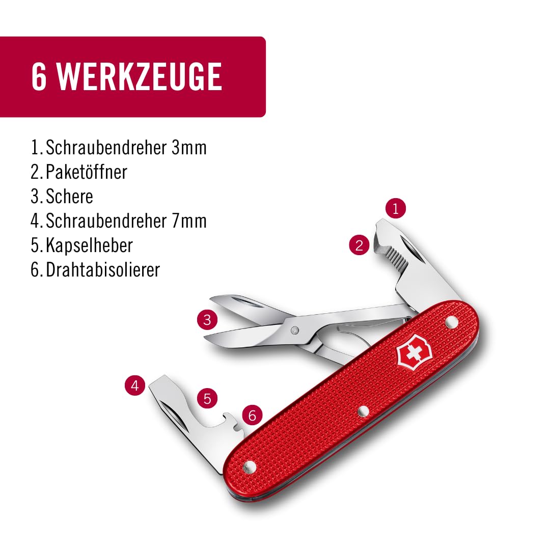 Victorinox Taschenwerkzeug Companion Slim Alox, Multitool, 6 Funktionen, Inkl. Schere, Paketöffner, Schraubendreher, Swiss Made, Rot