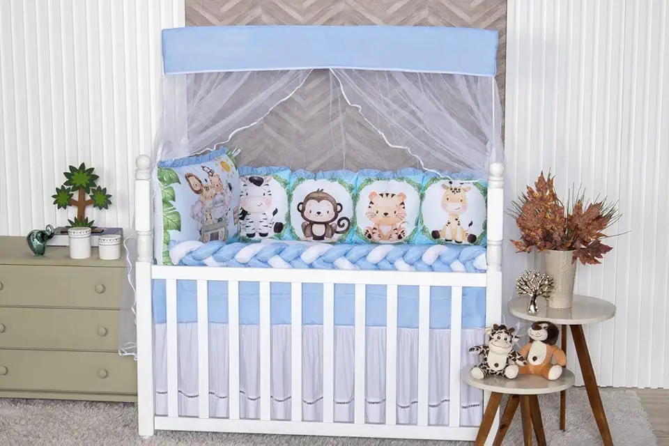 Kit Berço Sublimado12 Peças - Conforto e Estilo para o Enxoval do Bebê (Safari Azul)