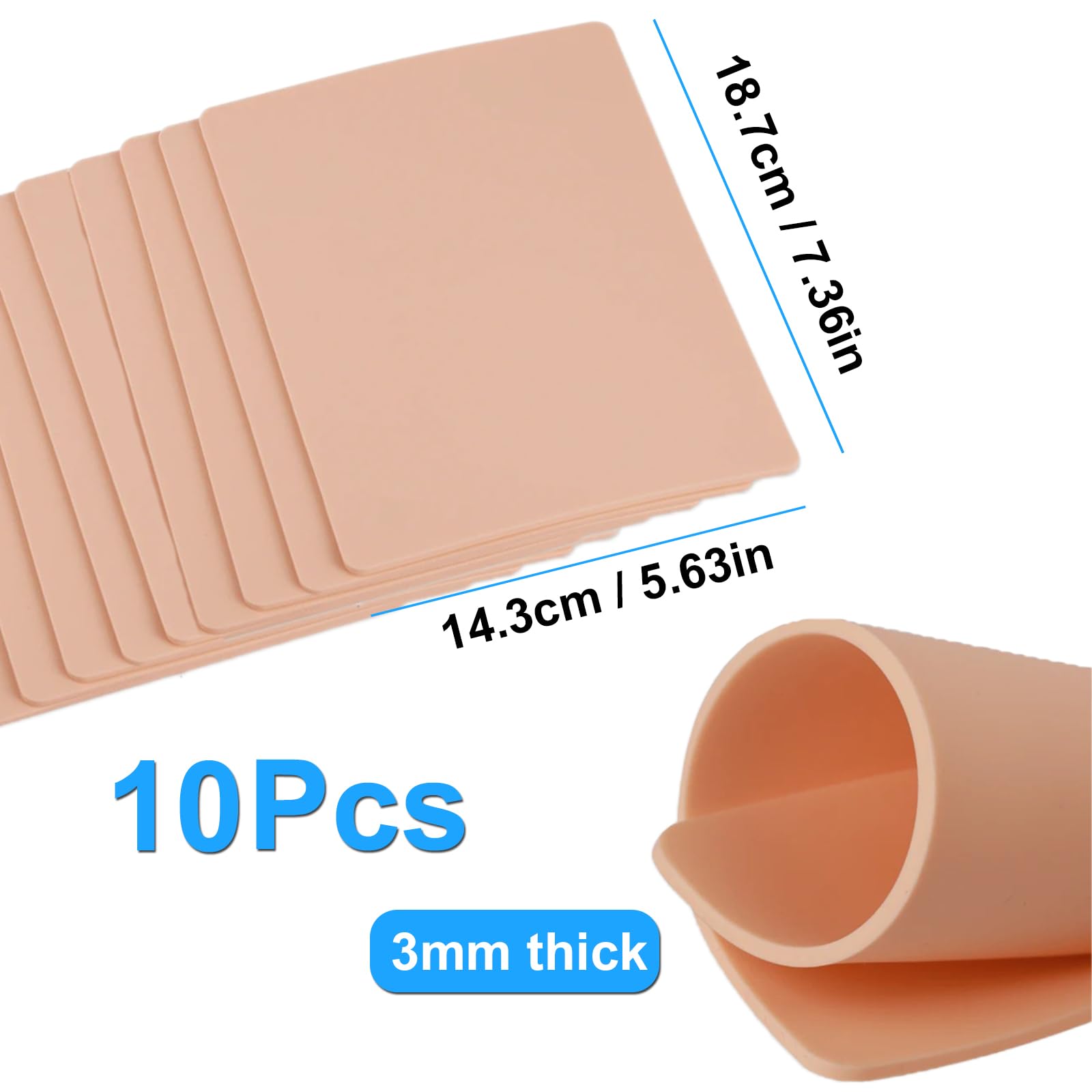 Piel falsa de tatuaje de 3 mm, 10 unidades, 7.4 x 5.6 pulgadas, 3 mm de grosor, piel de silicona suave, tatuaje de piel falsa para principiantes y artistas