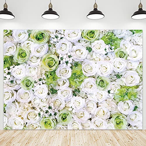 Riyidecor Jäten Blumen-Hintergrund Weiß Grün Blume Braut Rose Empfang Zeremonie 7 B x 15 cm Fuß Fotografie Hintergrund Geburtstag Hochzeit Party Fotostudio Shoot Cover
