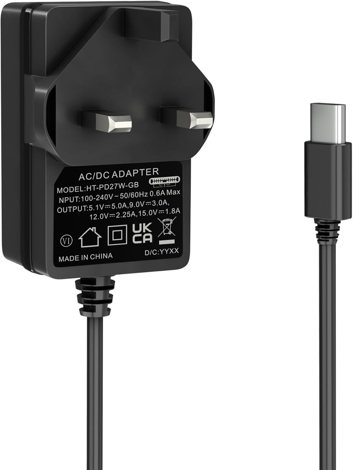 Miuzei Raspberry Pi 5 Power Supply, 27W 5.1V 5A PD Power Adapter USB-C Charger for Raspberry Pi 5 8GB/4GB（UK Plug）