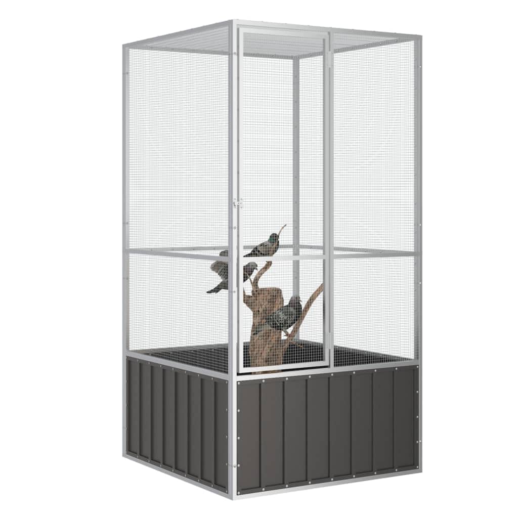 Willood Jaula de Pájaros Aves Pajareras Casita Acero Galvanizado Antracita 111 x 107 x 211.5 cm