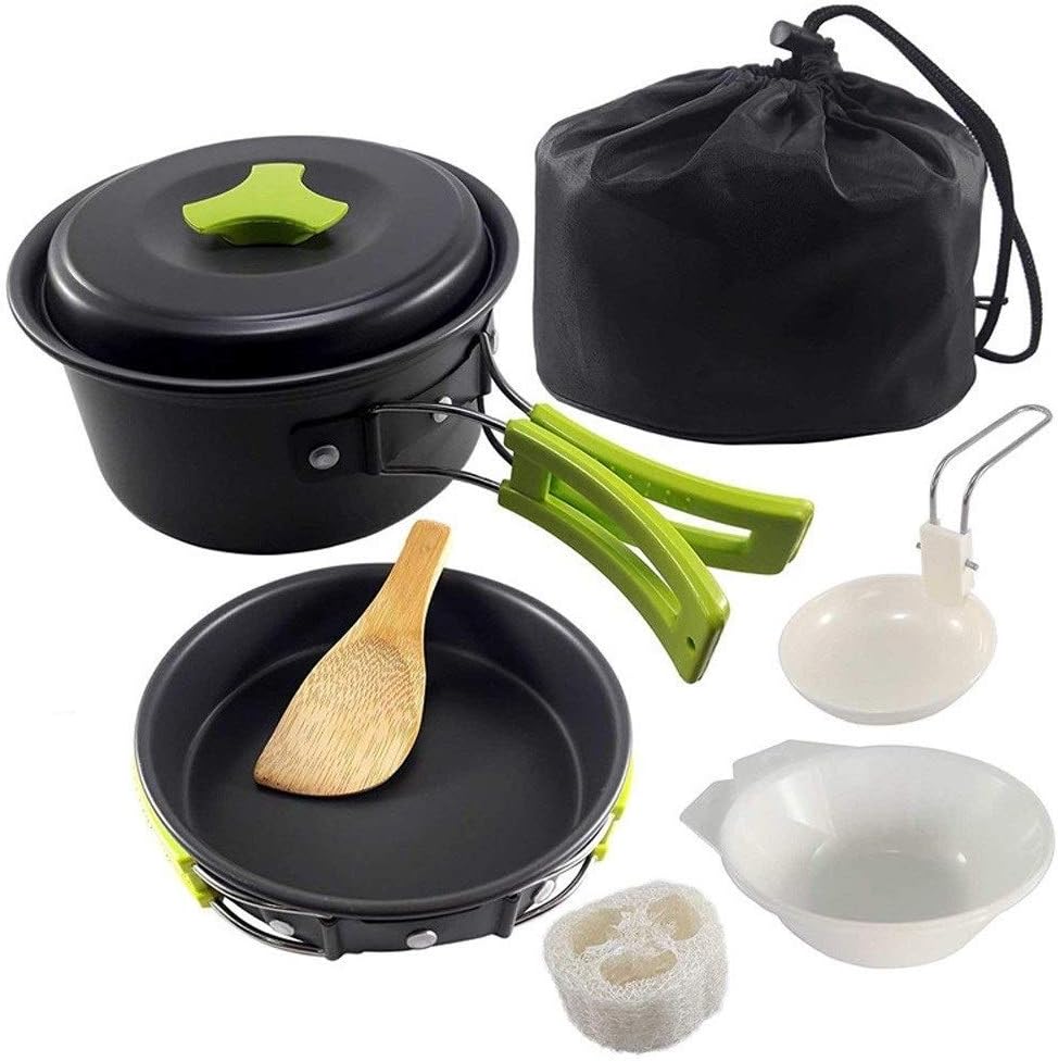 pot set Camping Cookware Set 2 Person Camping Gear Campfire Utensils Non-Stick Cooking Lightweight Stackable Pot Pan Bowls Storage Bag (Color : C) (B)