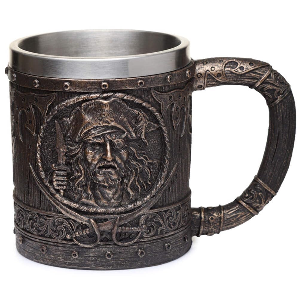 Puckator Men's Multicolor Pirate Tankard With Brushed Gold Wood Effect - Pint Glass - Viking Goblet - Fantasy Home Decoration - Beer Mugs - Viking Cup - Cool Glasses For Drinking - Tankers For - Resin