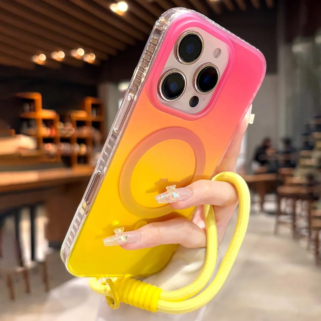 Coque iPhone 13 laser avec dragonne magnétique rouge et jaune - 8