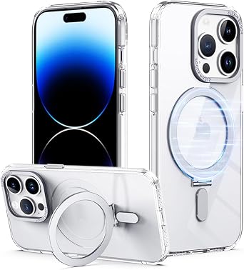 360 Rotatable Ring for iPhone 15 Pro Case, [Compatible with Mag-Safe] Stand Ring Holder [12FT Military Drop Tested] Shockproof Translucent Slim Cover Case for iPhone 15 Pro Phone Case