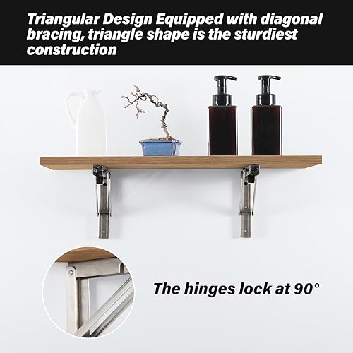 Miniatura 6 de Soportes de estante plegables, estante plegable de acero inoxidable resistente de 12 pulgadas, soporte de encimera que ahorra espacio, soporte de