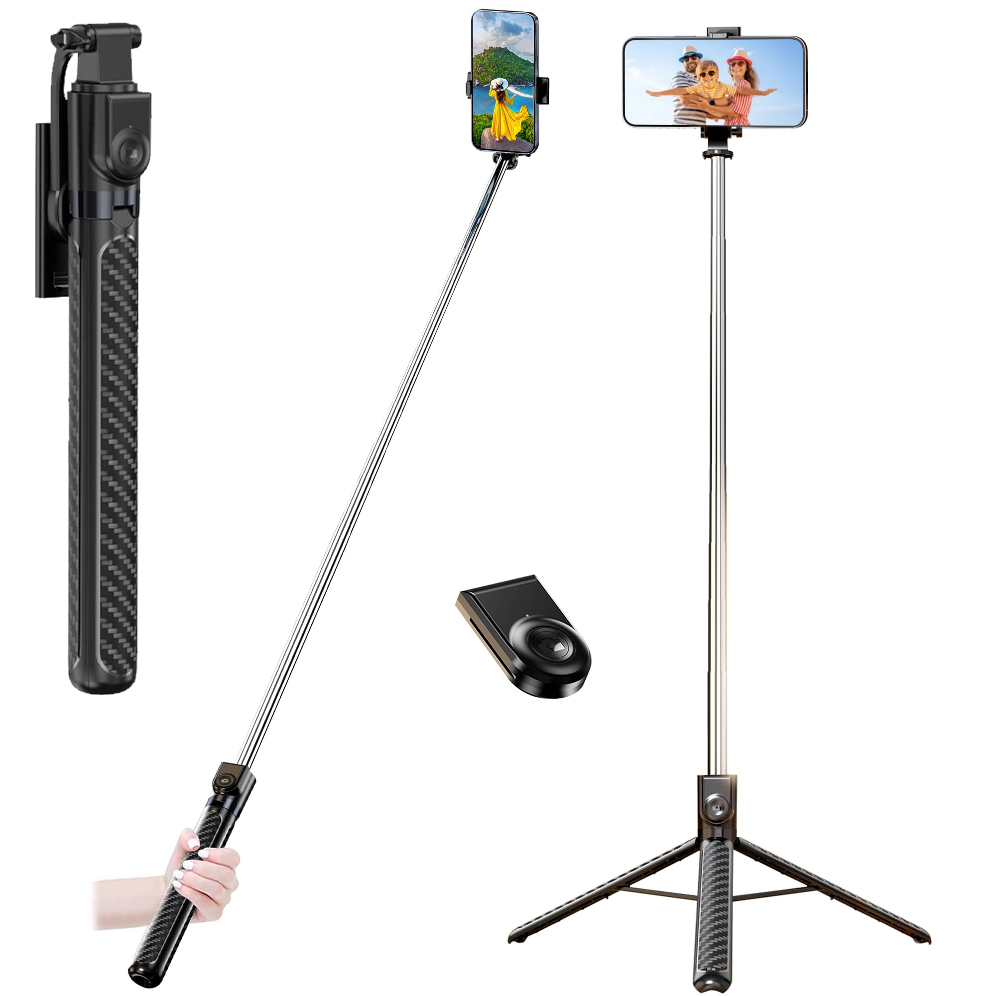 Wecool S5s Selfie Stick with Tripod Stand 360 Degree, Extendable Upto 71inc/ 180cm Long Selfie Stick with 7 Section Stable Base for Mobile/GoPro/Camera, Perfect for Vlogging & Photoshoot