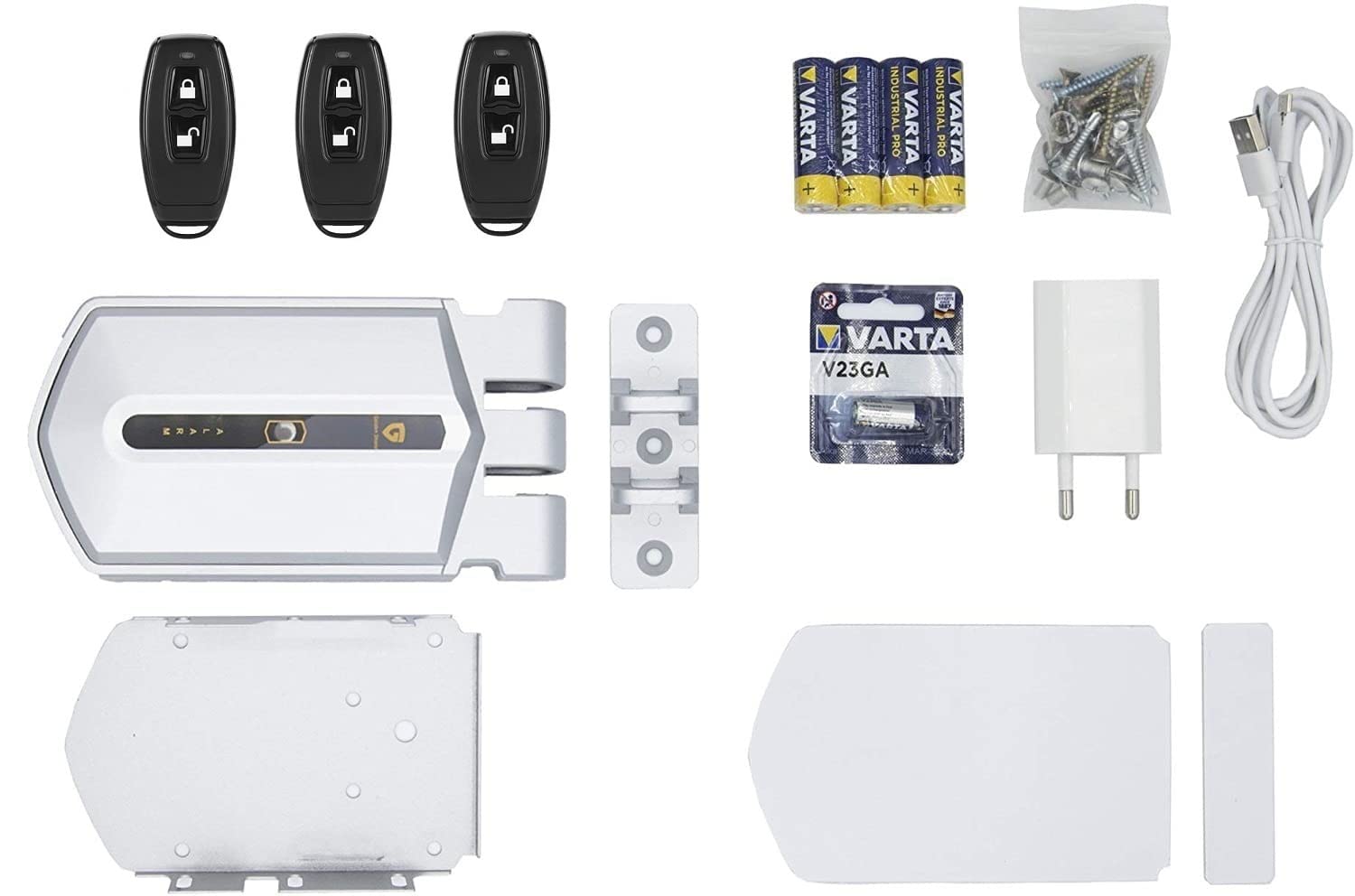Golden Shield Alarm - Cerradura inteligente invisible con alarma 95 db y 3 mandos incopiables color plata (Cuando fuercen la puerta antes de que puedan abrir la puerta, la alarma saltará)