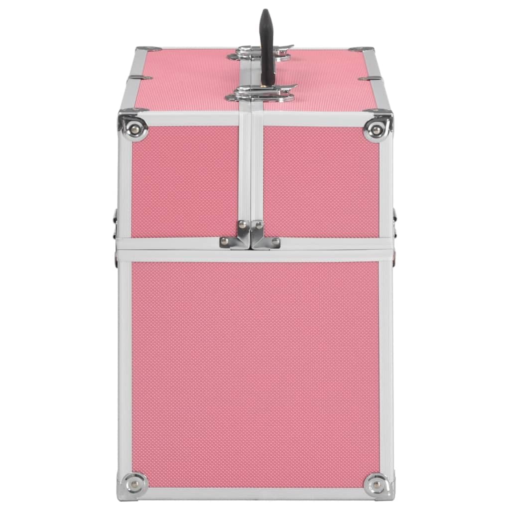 Mangloder Kosmetikkoffer 38x23x34 cm Rosa Aluminium mit ausziehbarem Oberteil, Fächern, Tragegriff, abschließbar, ideal für Reisen, Beauty, Pflege und Organisation im Badezimmer