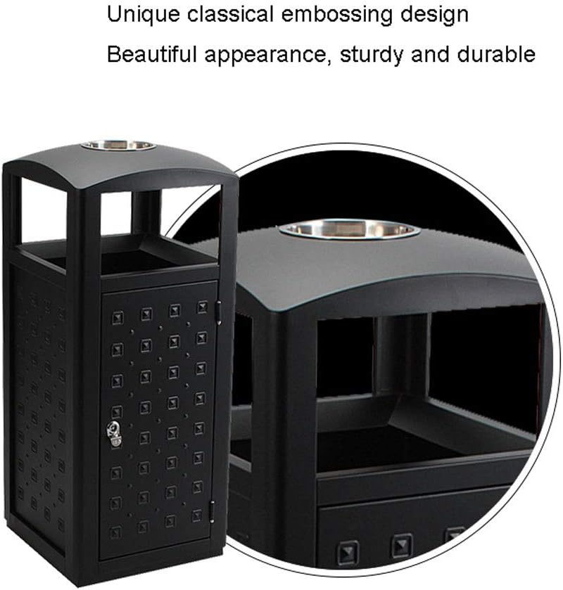 Waste Bins,Outdoor Ashtray Indoor and Outdoor Trash Cans Classical Indoor and Outdoor Trash Cans with Ashtray Commercial Stainless Steel Garbage Can Decometal Panel for Coffee Houses Campuses/C/a