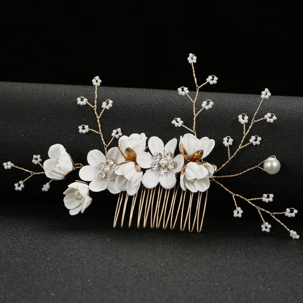 FRCOLOR Flower Hair Combs Bridal Wedding Hair Accessories 6.50 Inch Floral Ornaments for Women Party Headpieces 2Pcs Set - Image 4