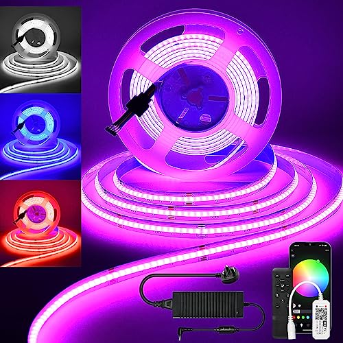 INDARUN RGBW Cob Led Strip Light 5m, 24V 5A RGBW WiFi Led Strip Set with APP Control, 784LEDs/Meter 5m Led Tape Light Kit for Home Decoration, Compatible with Alexa/Google Home