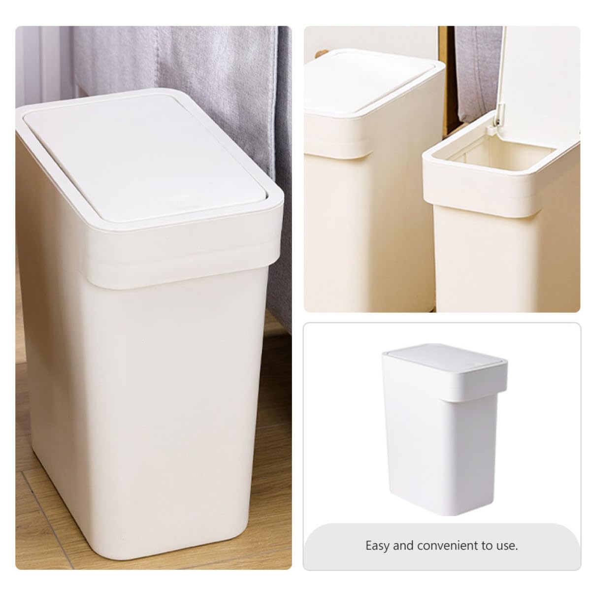 NUOBESTY Cestino per la Carta Straccia Coperchio a Pressione, Contenitore per Rifiuti Domestico Bianco Compatto, Pattumiera Versatile per Cucina, Bagno, Ufficio e Camera da Letto