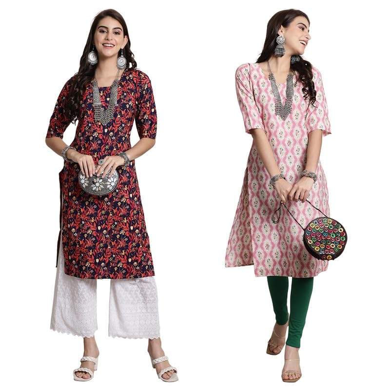 Image of 7Threads Kurti||Kurta for Women||Kurti for Women||Crepe Kurta||Kurti||Kurti Crepe for Women||Crepe Kurtis for Women||Kurtis for Women Kurtis for Women (Pack of 2)