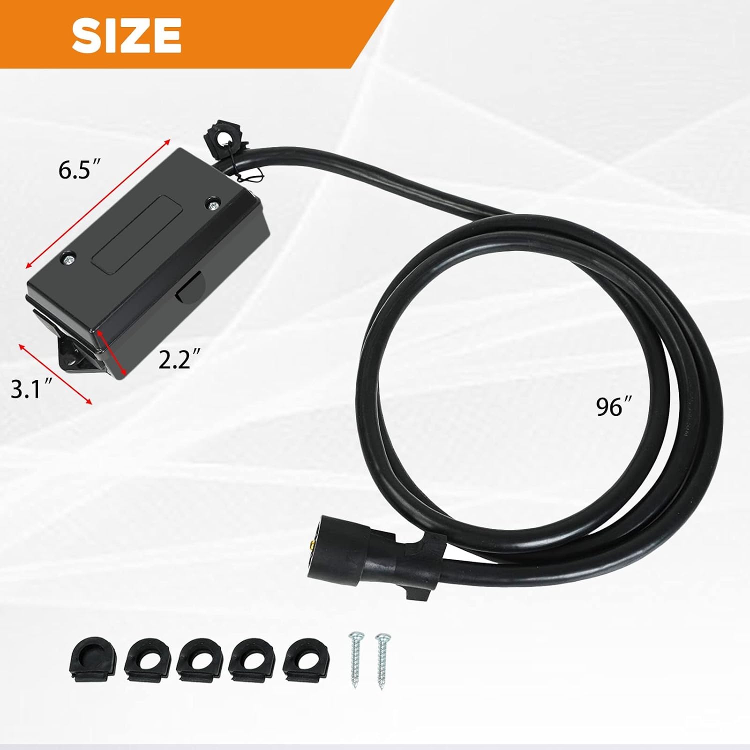Heavy Duty 7 Way Plug Inline Trailer Cord Weatherproof, 8 Feet (with Junction Box)