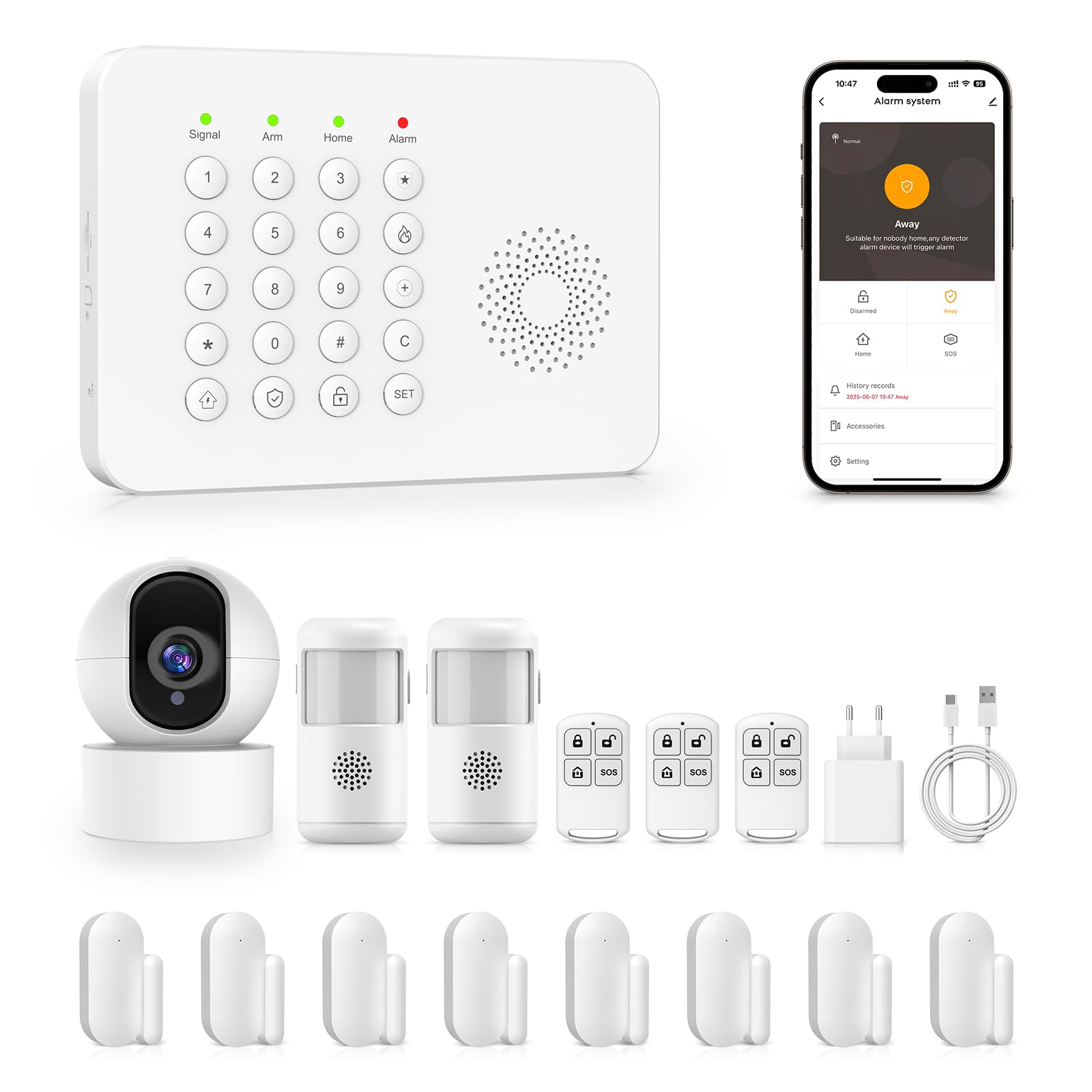 PGST Home Alarm System, Wireless Kit, WiFi, 4G GSM, Supports SMS Connection/App Push Alarm, 100 Zones, Smart Life App (Tuya), Compatible with Google Home and Alexa