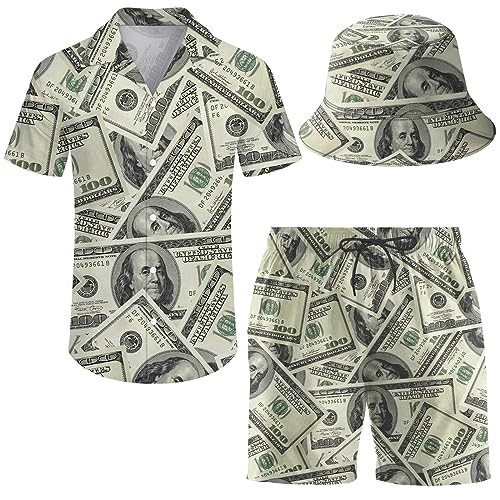 Men's 2 Piece Tracksuit Hawaiian Shirt Shorts Button Down Shirt and Shorts Sets with Bucket Hats